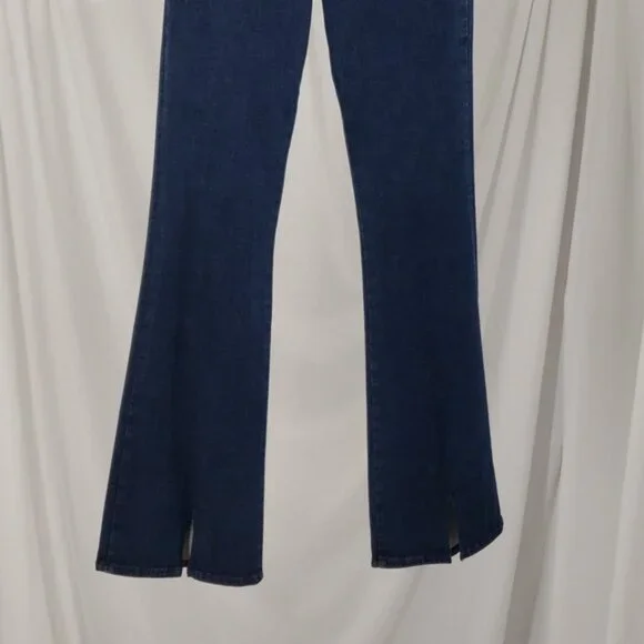 FRAME Women Le One Flare Jeans Keller Blue Stretch Denim Mid Rise Split 2 - Picture 4 of 14